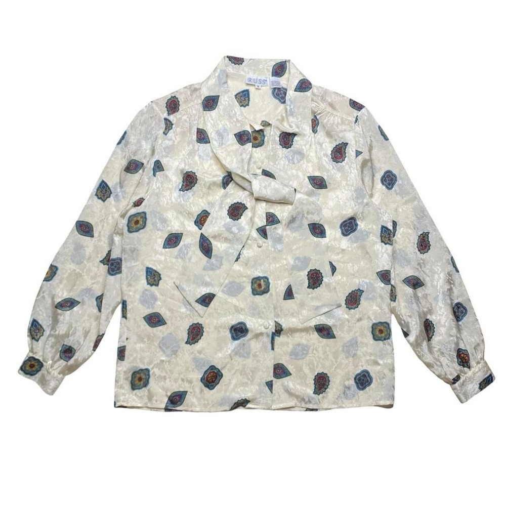 Vintage 90s women's Russ blouse with scarf bow tie top SIZE 12